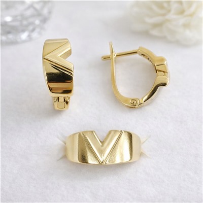 Комплект ювелирной бижутерии Итальянское золото (покрытие желтое 14к), серьги и кольцо 18 р, арт.007.282-18