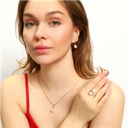 Комплект ювелирной бижутерии коллекция "Дубай" серьги, кулон и кольцо разъемное, покрытие: позолота, вставка: искусственный жемчуг и фианиты, арт.213.376