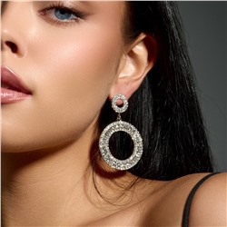 Серьги вечерние длинные кольца круглые со стразами, цвет серебристый, арт. 006.039