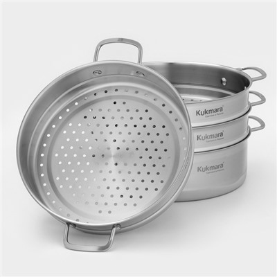 Мантоварка - пароварка KUKMARA, 5 л, d=28 см, 3 секции, стеклянная крышка, нержавеющая сталь