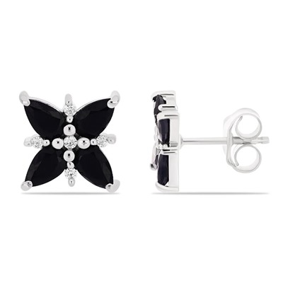 Серьги из серебра сапфир корунд, Гербера