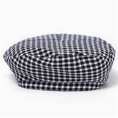 Берет в клетку, чёрный, р-р 56 см