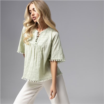 Блуза в стиле бохо, Летний фольклор (зеленая)