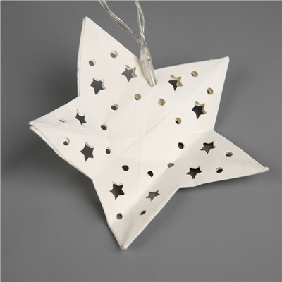 УЦЕНКА Гирлянда «Нить», 2 м, с насадками «Бумажная звезда», IP20, 10 LED, AAх2 (не в комплекте), прозрачная нить, свечение тёплое белое