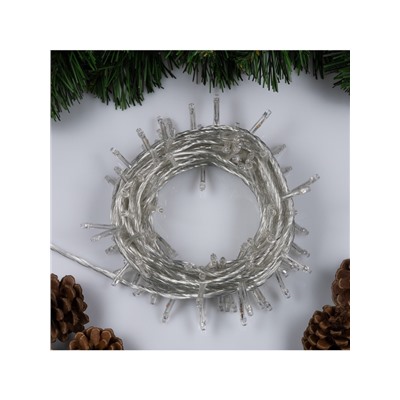 Гирлянда «Нить» 10 м, IP20, прозрачная нить, 100 LED, 8 режимов, 220 В, свечение жёлтое