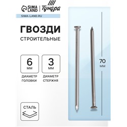 Гвозди ТУНДРА, строительные, ГОСТ 4028-63, без покрытия, 3×70 мм, 25 кг