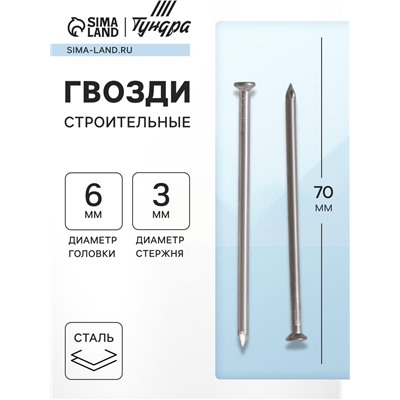 Гвозди ТУНДРА, строительные, ГОСТ 4028-63, без покрытия, 3×70 мм, 25 кг