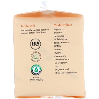 Rael, Organic Cotton Cover Panty Liners, Long, 18 Count