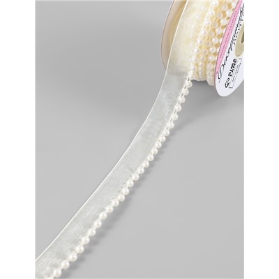 Лента декоративная с бусинами, 12 мм, 4.5±0.5 м, цвет слоновая кость №08