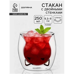 Стакан с двойными стенкам Доляна «Феликс», 250 мл, 9.3×9 см, стекло, прозрачный