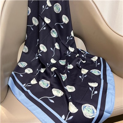 Платок шелковый на голову и шею весенний, мультицвет