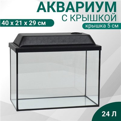 Аквариум Прямоугольный «Атолл» с крышкой, 24 литра, 40×21×29/34 см, чёрный