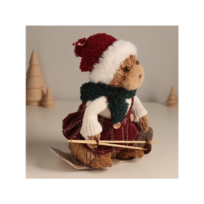 Фигурка новогодняя «Мишка в зимнем сарафане на лыжах», 20×19×11.5 см