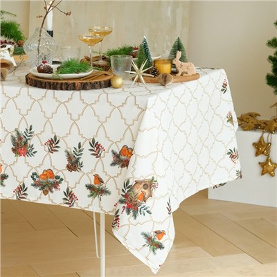 Скатерть новогодняя «Этель Winter robin» 144×220 см, 100% хлопок, саржа 190 г/м²