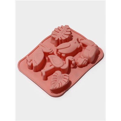 Форма для выпечки Доляна «Тропики», силикон, 18×14×2.5 см, розовая