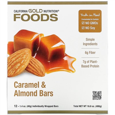 California Gold Nutrition, Батончики с карамелью и миндалем, 12 батончиков, 40 г (1,4 унции) каждый