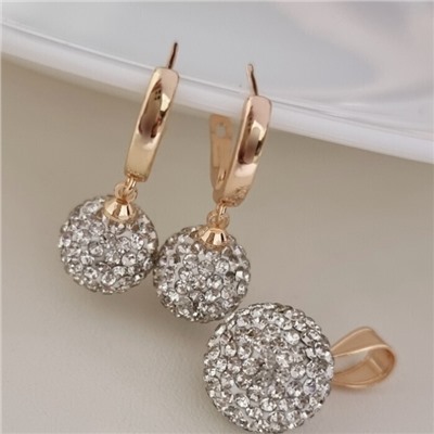 Комплект ювелирной бижутерии коллекция "Дубай" серьги и кулон, покрытие позолота, вставка: фианиты, цвет: прозрачный, арт.215.491