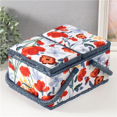 Шкатулка для рукоделия и шитья «Летние цветы на белом», хранение ниток, иголок, мелочи, 19×26×14.5 см