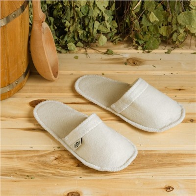 Тапочки для бани, полиэфир 70%, шерсть 30%, белые, «Добропаровъ»