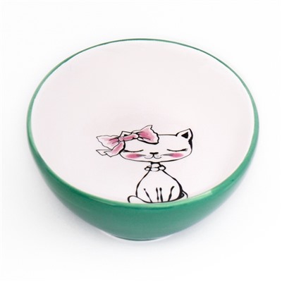 Блюдце керамическое «Милая киса» 200 мл 15.7×11.3×3.8 см, зеленая/белая
