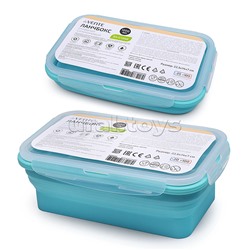 Ланчбокс складной герметичный прямоугольный, 1200 мл, 21,5x14x8 см, в сложенном виде высота 3,5 см, силиконовый, с пластиковой крышкой, с отвестием вентиляции и силиконовой заглушкой, мятный
