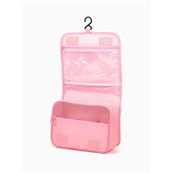 Косметичка-несессер дорожная на молнии, липучках, с крючком, с ручкой, однотонная, розовая