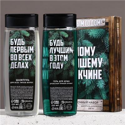 Подарочный набор новогодний «Будь лучшим»: гель для душа и шампунь для волос, 2×250 мл, Чистое счастье