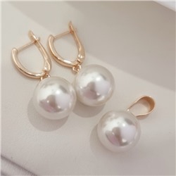 Комплект ювелирной бижутерии коллекция "Дубай" серьги и кулон, покрытие позолота, вставка: искусственный жемчуг, арт.215.492