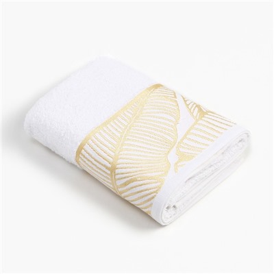 Полотенце махровое Love Life Leaves, 50×90 см, хлопок 100%, белое