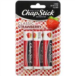Chapstick, Защитный бальзам для губ, «Классическая клубника», 3 тюбика по 4 г