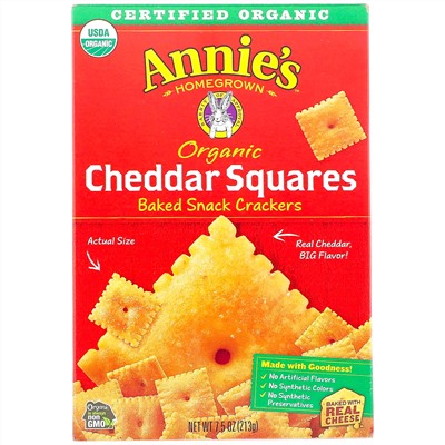 Annie's Homegrown, Organic Cheddar Squares, Baked Snack Crackers, 7.5 oz (213 g)
