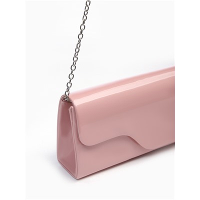 Сумка-клатч женская вечерняя на магните, на длинной цепочке, лаковая, однотонная, розовая