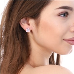 Серьги "Керамика" клевер ,покрытие: посеребрение, цвет камня: белый, цвет: розовый,  91269, арт. 847.654