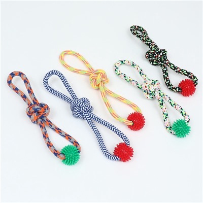 Игрушка канатная «Массажная» с узлом, до 65 г, до 30 см, микс цветов