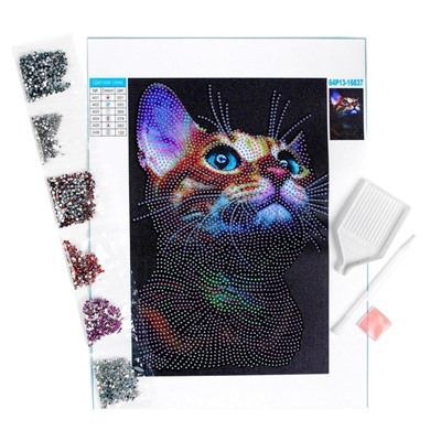 Алмазная мозаика с частичным заполнением на холсте «Взгляд кошки», 20×30 см