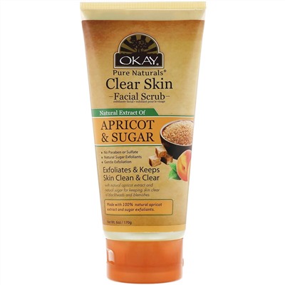 Okay Pure Naturals, Clear Skin Facial Scrub, Apricot & Sugar, 6 oz (170 g)