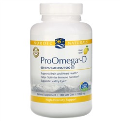 Nordic Naturals, ProOmega-D, со вкусом лимона, 180 мягких желатиновых капсул