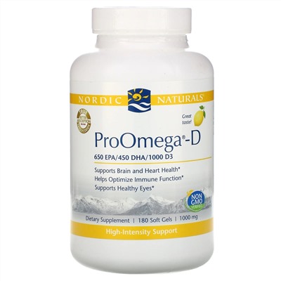 Nordic Naturals, ProOmega-D, со вкусом лимона, 180 мягких желатиновых капсул