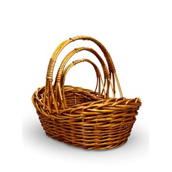 Корзина плетёная для хранения, лоза, с ручкой, коричневая, набор 3 шт.