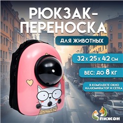 Рюкзак для переноски кошек «Кот учёный», с окном для обзора, 32×25×42 см, розовый