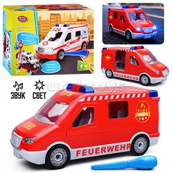 Конструктор "Пожарная Машина" с отверткой (свет,звук) в коробке