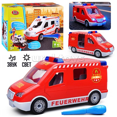 Конструктор "Пожарная Машина" с отверткой (свет,звук) в коробке