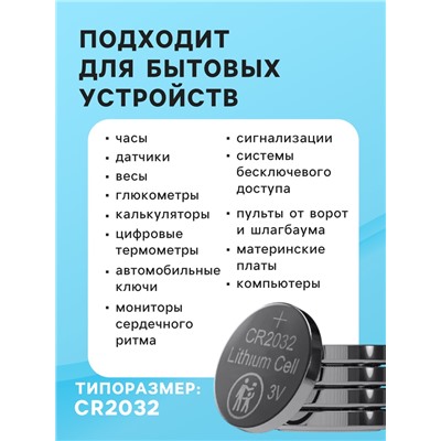 Батарейка литиевая Luazon, CR2032, блистер, 5 штук