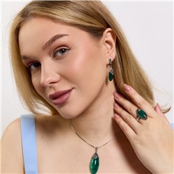 Комплект ювелирной бижутерии коллекция "Дубай" серьги, кулон и кольцо 18 р, покрытие посеребрение, вставка: пластик и марказиты, цвет: зеленый и графитовый, арт.314.980-18
