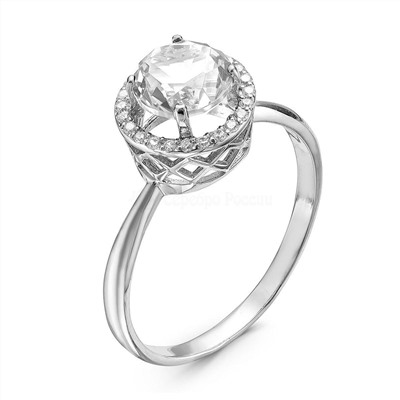 Кольцо из серебра с нат.горным хрусталём и фианитами родированное 925 пробы Г1-2945-001р429