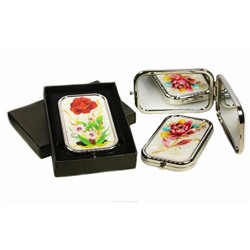 Cindy Косметическое зеркало, квадрат, цветы на белом фоне 3318