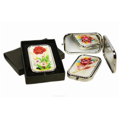 Cindy Косметическое зеркало, квадрат, цветы на белом фоне 3318