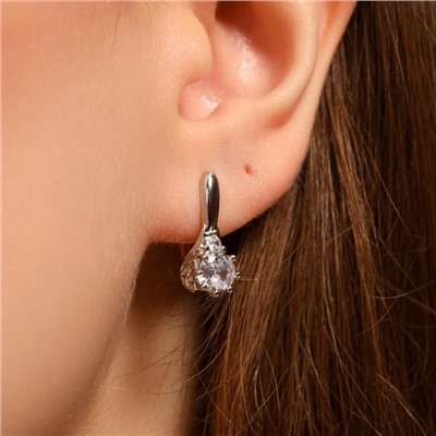 Серьги ювелирная бижутерия, покрытие посеребрение, вставка: фианиты, цвет: прозрачный, арт.213.573