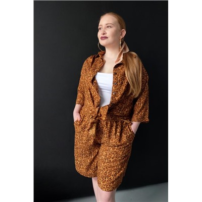 Костюм штапель рубашка _ шорты 1252 (Леопард желтый)