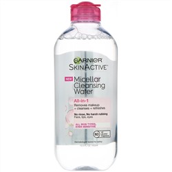 Garnier, SkinActive, мицеллярная очищающая вода, средство для снятия макияжа «все в 1», для всех типов кожи, 400 мл